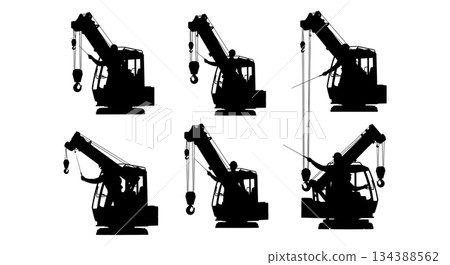 Crane Operator at Work Silhouette Set Crane Operator at Work Silhouette Set 134388562
