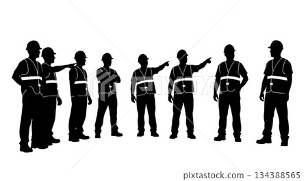 Construction Worker Safety Gear Silhouette Collection 134388565