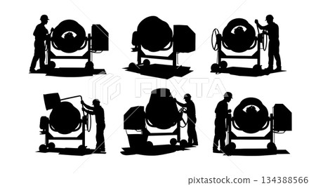 Cement Mixer Operator Silhouette Collection Cement Mixer Operator Silhouette Collection 134388566