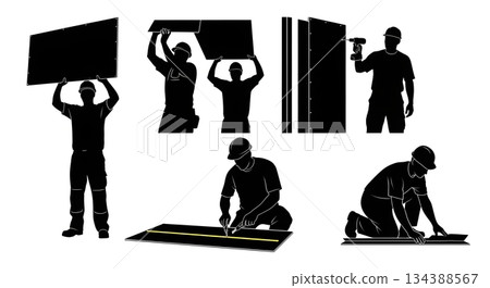 Drywall Installation Worker Silhouettes 134388567