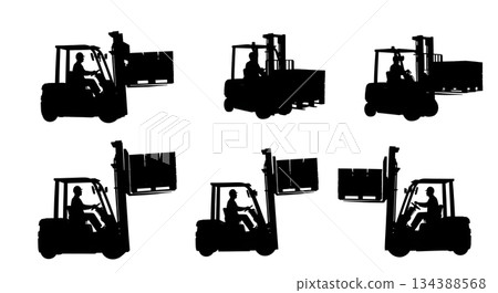 Forklift Operator Silhouette Set Forklift Operator Silhouette Set 134388568