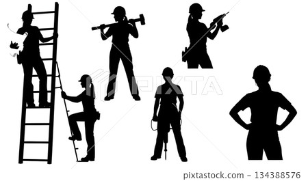 Female Construction Worker Silhouette Collection Female Construction Worker Silhouette Collection 134388576