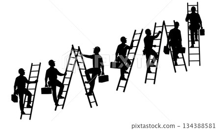 Worker Climbing Ladder Silhouette Pack 134388581