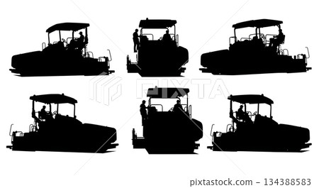 Road Paver and Operator Silhouette Set Road Paver and Operator Silhouette Set 134388583