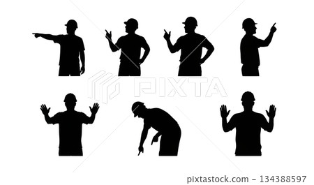 Pointing and Instructing Worker Silhouette Set Pointing and Instructing Worker Silhouette Set 134388597