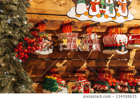 Traditional Christmas souvenir nutcrackers sold on Christmas market Traditional Christmas souvenir nutcrackers sold on Christmas market 134388635