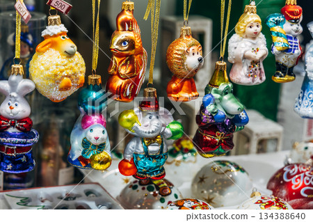Traditional Christmas souvenir nutcrackers sold on Christmas market 134388640