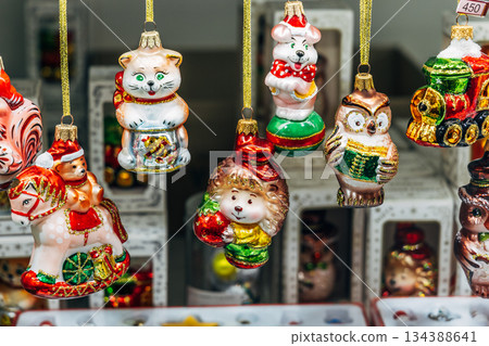 Traditional Christmas souvenir nutcrackers sold on Christmas market Traditional Christmas souvenir nutcrackers sold on Christmas market 134388641