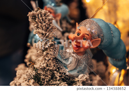 Traditional Christmas souvenir nutcrackers sold on Christmas market 134388652