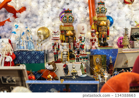 Traditional Christmas souvenir nutcrackers sold on Christmas market Traditional Christmas souvenir nutcrackers sold on Christmas market 134388663