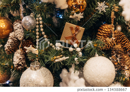New Year decorations and Christmas atmosphere on a winter street in Moscow New Year decorations and Christmas atmosphere on a winter street in Moscow 134388667