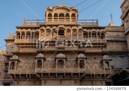 India, Facade of the Patwon Ki Haveli or Patwa Haveli located in Jaisalmer, Rajasthan, India India, Facade of the Patwon Ki Haveli or Patwa Haveli located in Jaisalmer, Rajasthan, India 134388679