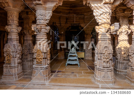 India, Interior of a Jain temple, located within the Jaisalmer Fort complex. 134388680