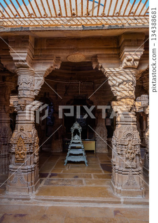 India, Interior of a Jain temple, located within the Jaisalmer Fort complex. 134388681