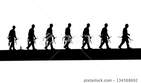 Ironworker on Steel Beam Silhouette Set 134388692