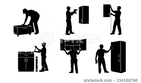 Cabinet Installer Silhouette Set 134388790