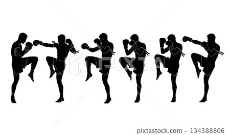 Muay Thai Knee and Elbow Strike Silhouette Set 134388806