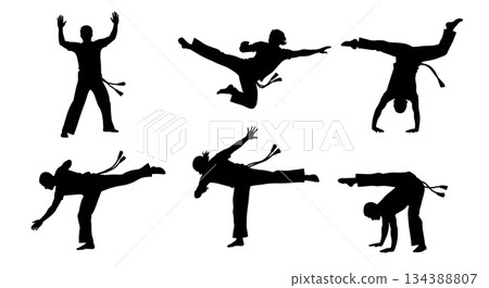 Acrobatic Capoeira Martial Arts Silhouette Pack 134388807