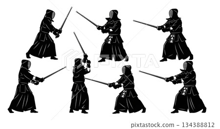 Kendo Sword Fighting Stance Silhouette Pack Kendo Sword Fighting Stance Silhouette Pack 134388812