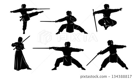 Female Kung Fu Sword Master Silhouette Pack Female Kung Fu Sword Master Silhouette Pack 134388817