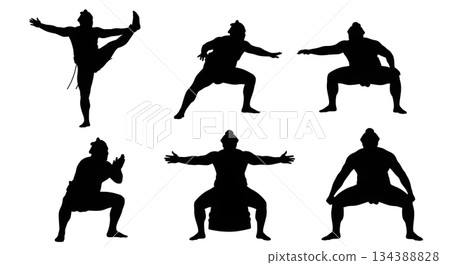 Sumo Wrestler Ritual and Stance Silhouette Set Sumo Wrestler Ritual and Stance Silhouette Set 134388828