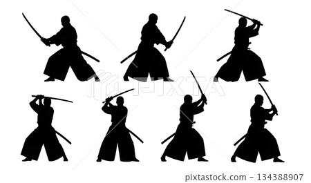 Iaido Sword Draw and Strike Silhouettes Iaido Sword Draw and Strike Silhouettes 134388907