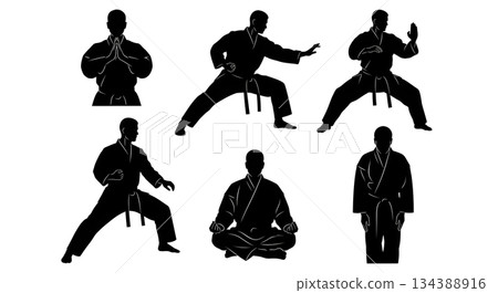 Before the Fight Martial Artist Silhouettes 134388916