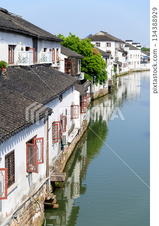 A beautiful view of Shantang Street, a famous water town in Suzhou, China 134388929