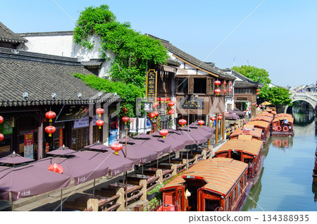 A beautiful view of Shantang Street, a famous water town in Suzhou, China 134388935