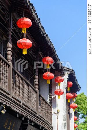 A beautiful view of Shantang Street, a famous water town in Suzhou, China 134388947