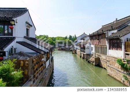 A beautiful view of Shantang Street, a famous water town in Suzhou, China 134388955