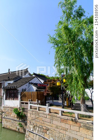 A beautiful view of Shantang Street, a famous water town in Suzhou, China 134388956