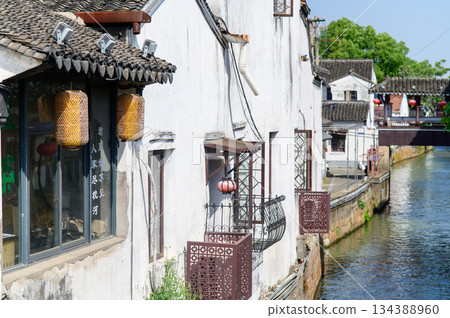 A beautiful view of Shantang Street, a famous water town in Suzhou, China 134388960