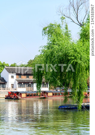 A beautiful view of Shantang Street, a famous water town in Suzhou, China 134388967