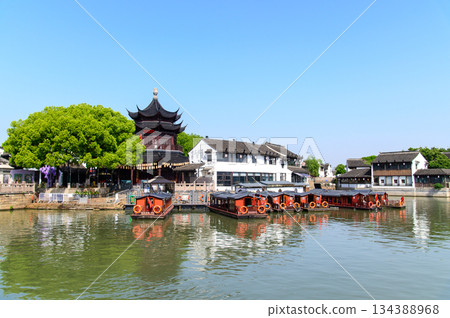 A beautiful view of Shantang Street, a famous water town in Suzhou, China 134388968