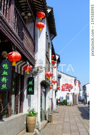 A beautiful view of Shantang Street, a famous water town in Suzhou, China 134388993