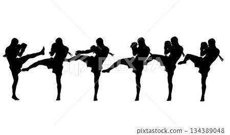 Muay Thai Teep Push Kick Silhouettes 134389048