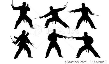 Sai Weapon Martial Arts Pose Silhouettes Sai Weapon Martial Arts Pose Silhouettes 134389049