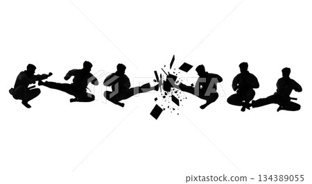 Taekwondo Multi-Board Breaking Silhouettes 134389055