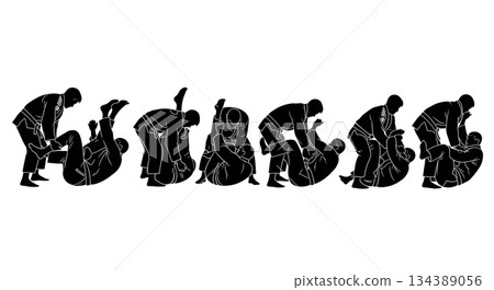 Jujitsu Kimura Lock Submission Silhouettes Jujitsu Kimura Lock Submission Silhouettes 134389056