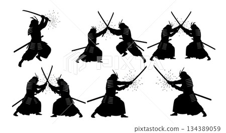 Samurai Sword Duel Silhouettes 134389059