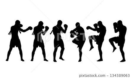 Muay Thai Shadowboxing Silhouettes Muay Thai Shadowboxing Silhouettes 134389063