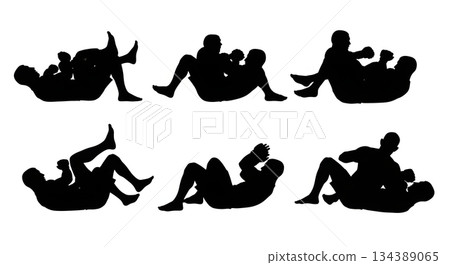 MMA Guard Position Ground Fighting Silhouettes 134389065