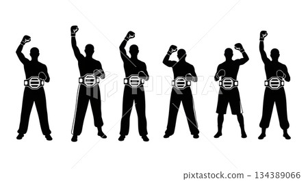 Martial Arts Champion with Belt Silhouettes Martial Arts Champion with Belt Silhouettes 134389066
