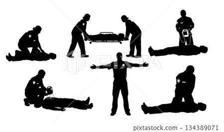 Emergency Paramedic and EMT Silhouette Set 134389071