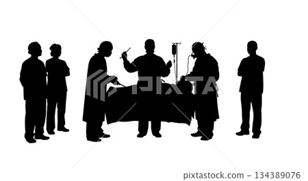 Surgical Team in Operation Silhouette Set Surgical Team in Operation Silhouette Set 134389076