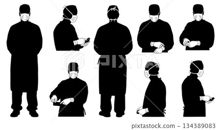 Multi-Angle Surgeon in Scrubs Silhouette Collection Multi-Angle Surgeon in Scrubs Silhouette Collection 134389083