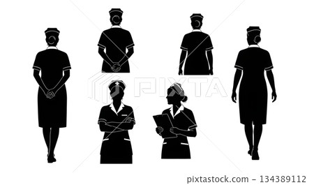 Rear View Nurse Silhouette Set Rear View Nurse Silhouette Set 134389112