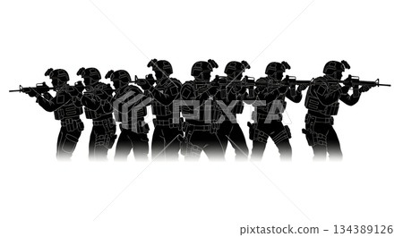 SWAT Tactical Police Officer Silhouette Set 134389126