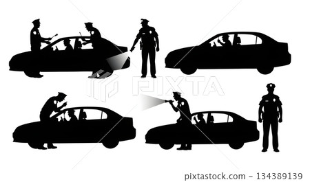 Police Traffic Stop Silhouette Set 134389139